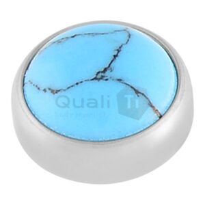 A close up photo of the QualiTi Body Jewellery A close up photo of the QualiTi Body Jewellery Cabochon Faux Turquoise Flat Attachment